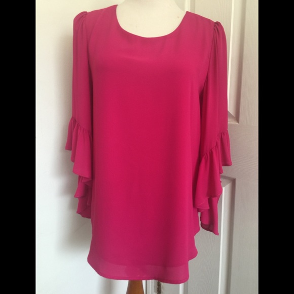 Joseph Ribkoff Fuchsia Ruffle Sleeve Top - Picture 4 of 7